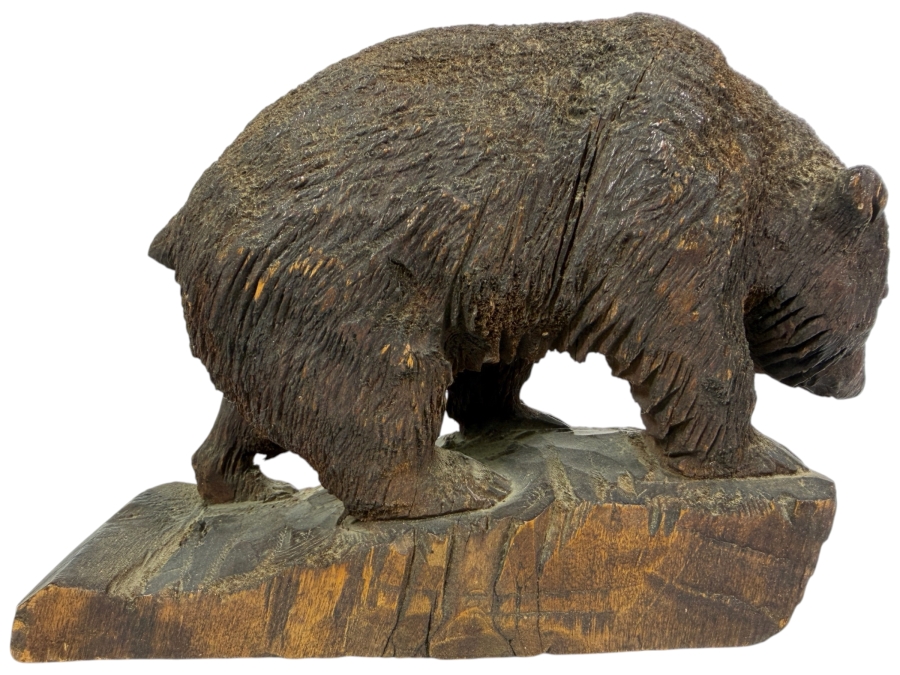 Vintage John L. Clark (1881-1970) Hand Carved Wooden Bear Sculpture Signed Underneath J. L. Clark Glacier Park 7.25'W X 2.25'D X 4.75'H [Photo 2]