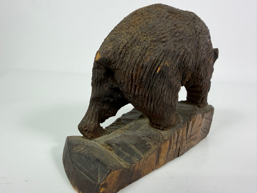 Vintage John L. Clark (1881-1970) Hand Carved Wooden Bear Sculpture Signed Underneath J. L. Clark Glacier Park 7.25'W X 2.25'D X 4.75'H [Photo 11]