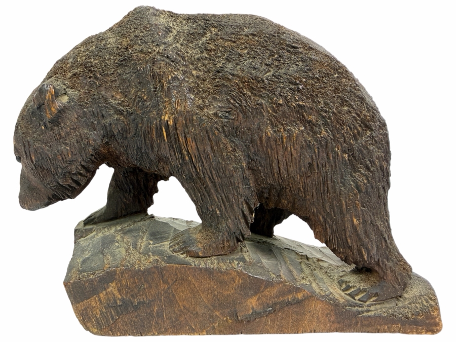 Vintage John L. Clark (1881-1970) Hand Carved Wooden Bear Sculpture Signed Underneath J. L. Clark Glacier Park 7.25'W X 2.25'D X 4.75'H