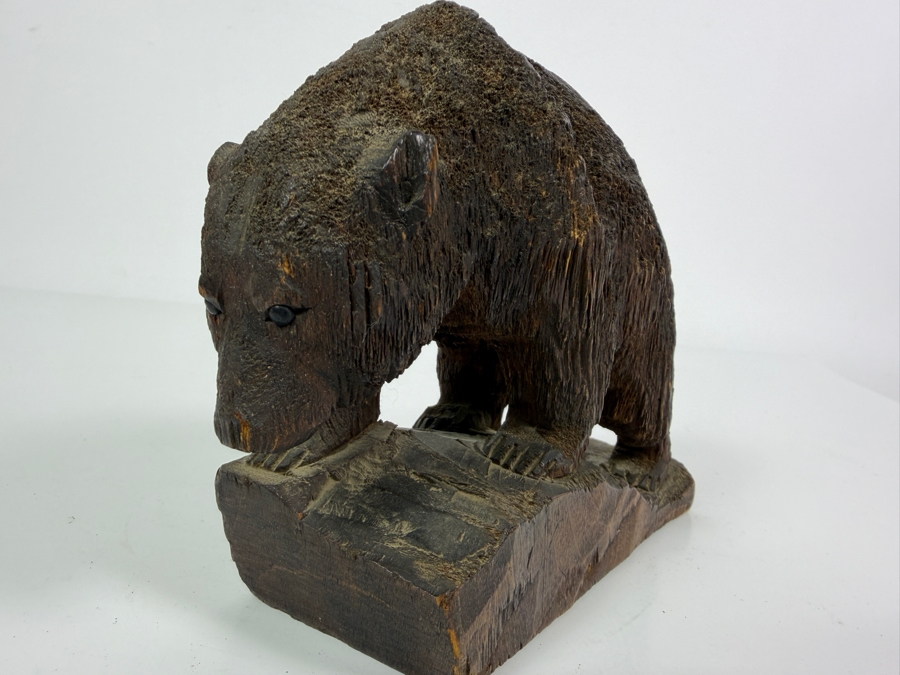 Vintage John L. Clark (1881-1970) Hand Carved Wooden Bear Sculpture Signed Underneath J. L. Clark Glacier Park 7.25'W X 2.25'D X 4.75'H [Photo 7]