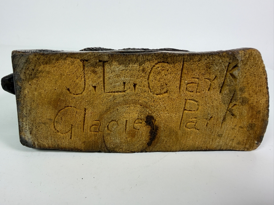 Vintage John L. Clark (1881-1970) Hand Carved Wooden Bear Sculpture Signed Underneath J. L. Clark Glacier Park 7.25'W X 2.25'D X 4.75'H [Photo 3]