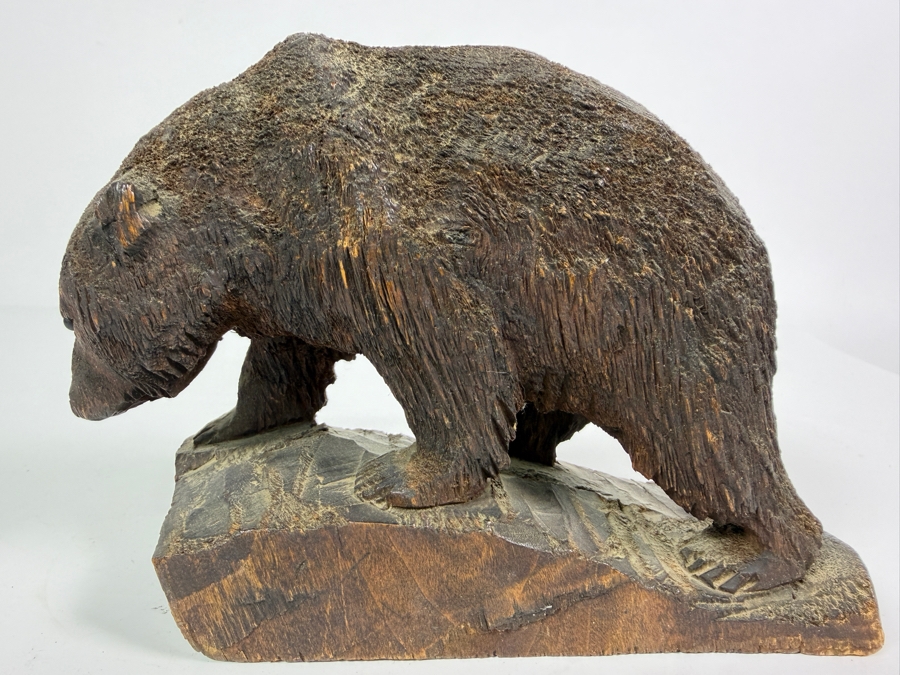 Vintage John L. Clark (1881-1970) Hand Carved Wooden Bear Sculpture Signed Underneath J. L. Clark Glacier Park 7.25'W X 2.25'D X 4.75'H [Photo 5]