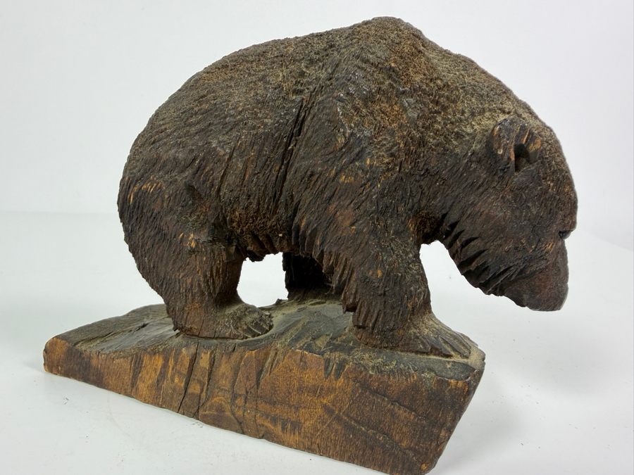 Vintage John L. Clark (1881-1970) Hand Carved Wooden Bear Sculpture Signed Underneath J. L. Clark Glacier Park 7.25'W X 2.25'D X 4.75'H [Photo 9]
