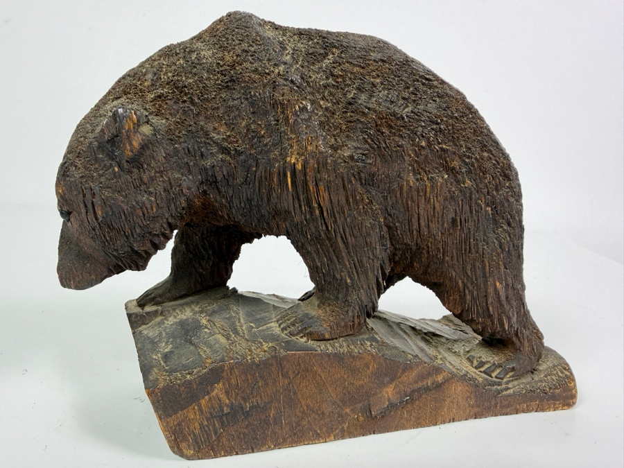 Vintage John L. Clark (1881-1970) Hand Carved Wooden Bear Sculpture Signed Underneath J. L. Clark Glacier Park 7.25'W X 2.25'D X 4.75'H [Photo 6]