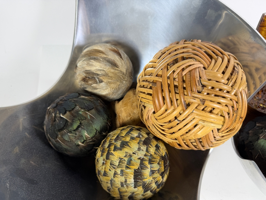Pair Of John-Richard Bowls Filled With Decorative Balls - Larger Bowl is 14W X 9.5H [Photo 5]