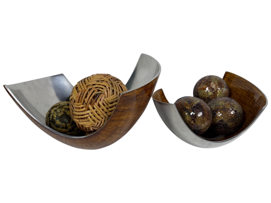 Pair Of John-Richard Bowls Filled With Decorative Balls - Larger Bowl is 14W X 9.5H