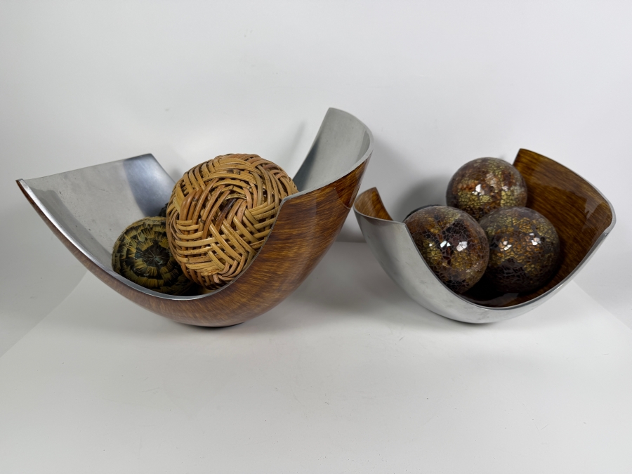 Pair Of John-Richard Bowls Filled With Decorative Balls - Larger Bowl is 14W X 9.5H [Photo 2]