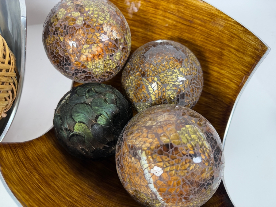 Pair Of John-Richard Bowls Filled With Decorative Balls - Larger Bowl is 14W X 9.5H [Photo 6]