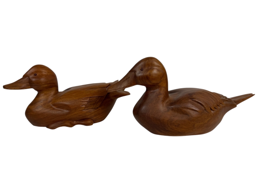 Pair Of Carved Wooden Ducks 11'W