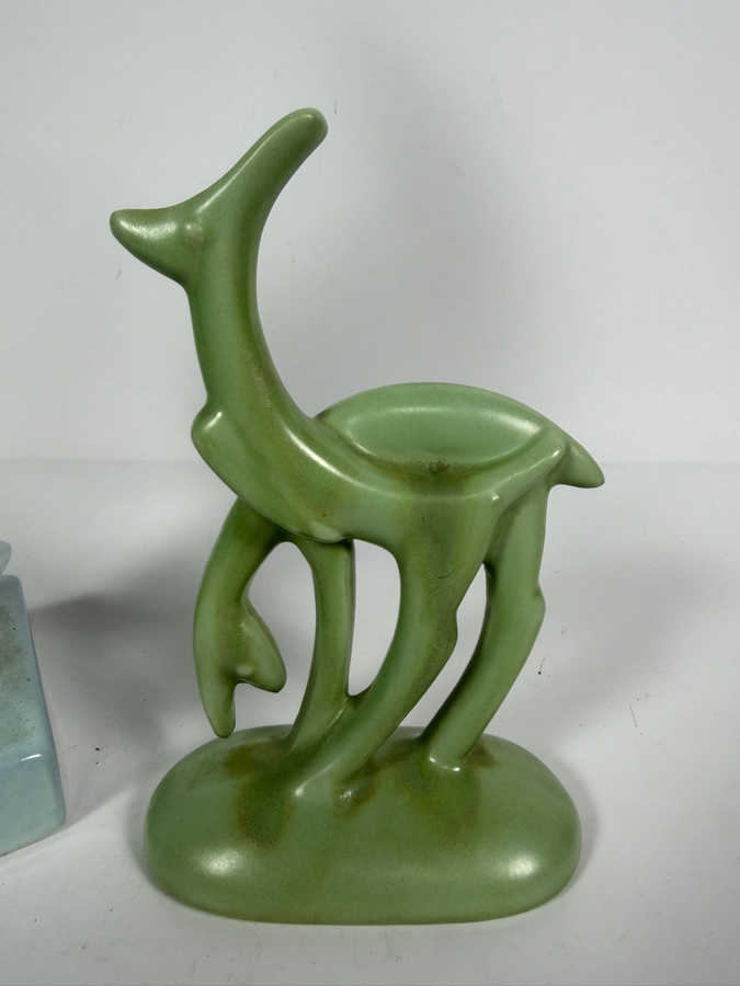 Vintage Haeger Pottery Gazelle Figurine 7.5H and Royal Haeger Ceramic Lady Head Vase With Chip in Back Corner 13H [Photo 2]