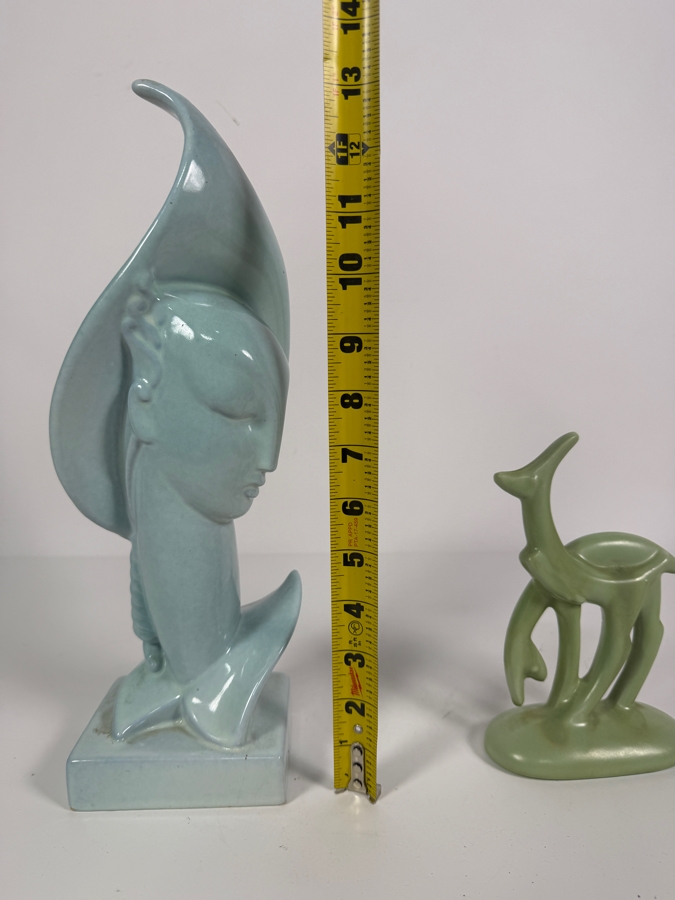 Vintage Haeger Pottery Gazelle Figurine 7.5H and Royal Haeger Ceramic Lady Head Vase With Chip in Back Corner 13H [Photo 9]