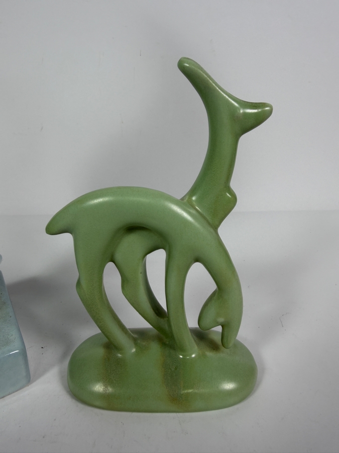 Vintage Haeger Pottery Gazelle Figurine 7.5H and Royal Haeger Ceramic Lady Head Vase With Chip in Back Corner 13H [Photo 3]