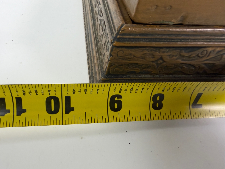 Vintage Wooden Dresser Trinket Box Featuring a Hinged Lid With Mirror and Various Coins and Items 9.25W X 11.25D X 3H [Photo 8]