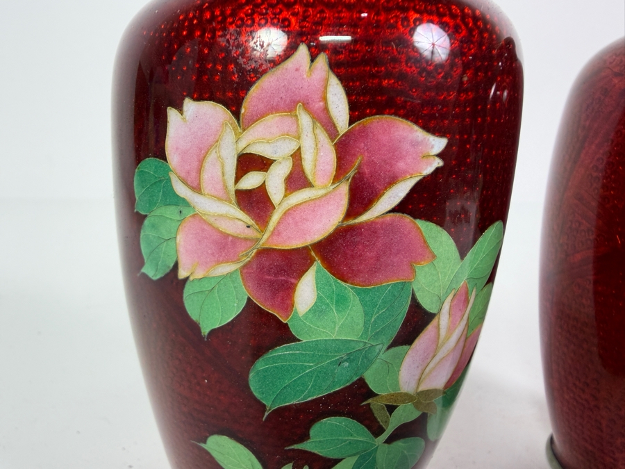 Pair of Vintage Japanese Cloisonne Vases 5H [Photo 5]