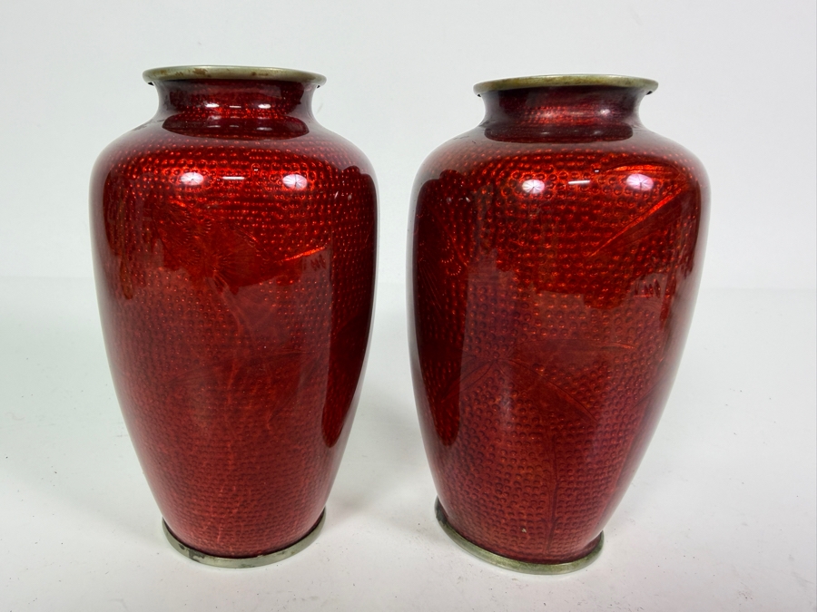 Pair of Vintage Japanese Cloisonne Vases 5H [Photo 3]
