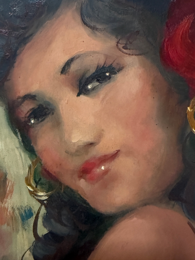 Just Added - Original Spanish Flamenco Dancer Oil Painting On Board Signer Lower Right Signature Illegible In Vintage Wooden Frame [Photo 7]