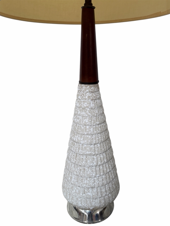 Just Added - Mid-Century Modern Ceramic Table Lamp with Walnut Accents 35'H