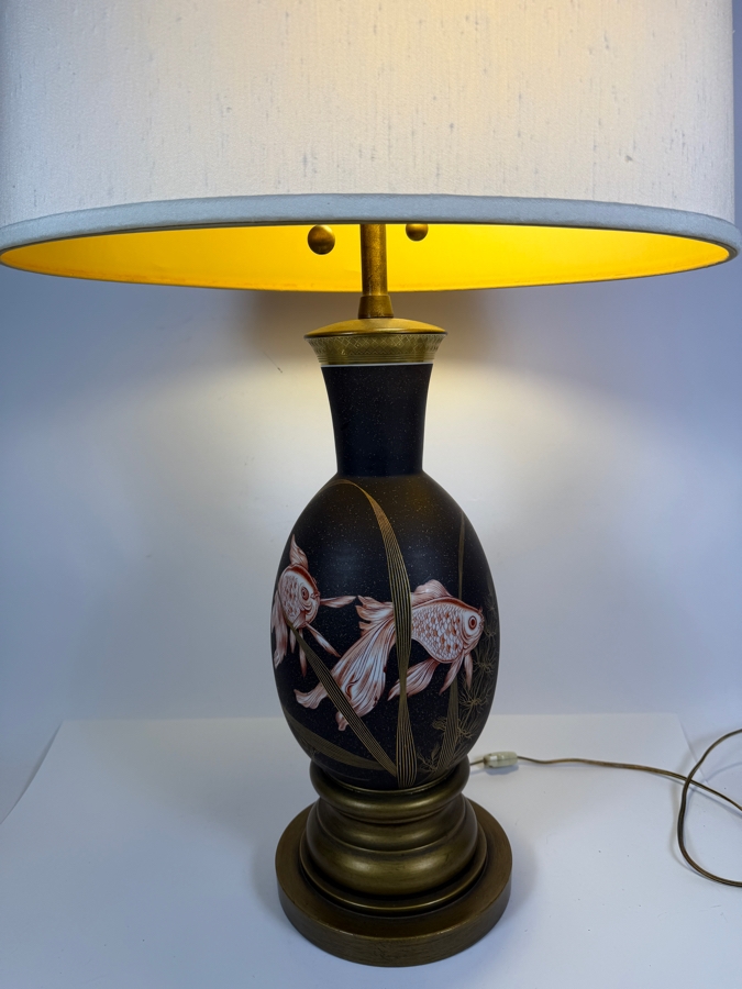 Just Added - Stunning Hand Painted Porcelain Koi Fish Table Lamp 33'H [Photo 3]