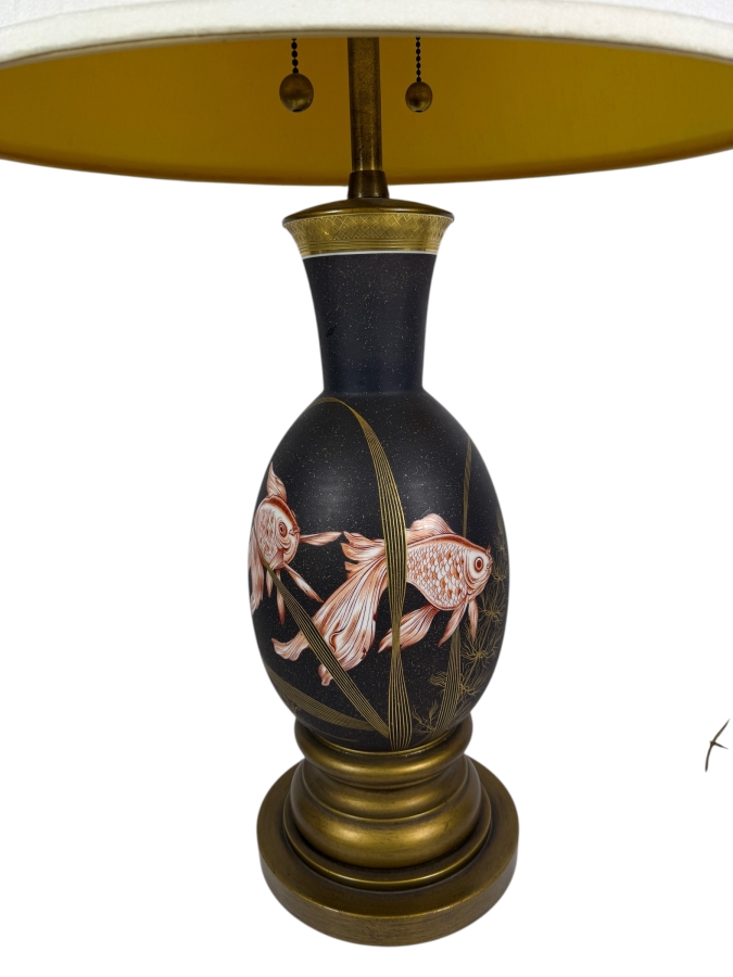 Just Added - Stunning Hand Painted Porcelain Koi Fish Table Lamp 33'H