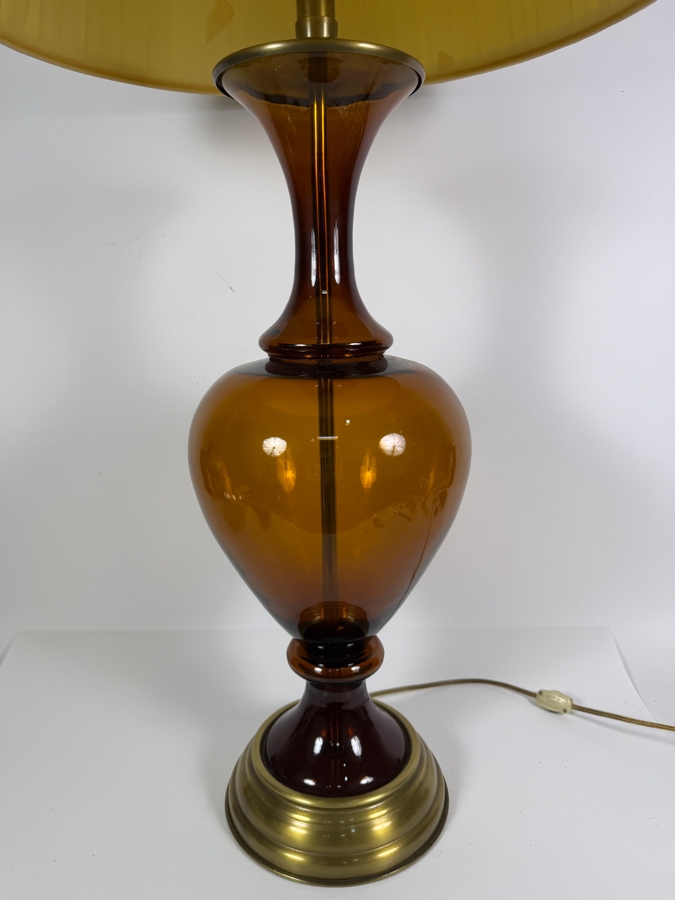 Just Added - Mid-Century Amber Brown Glass Table Lamp With Damaged Shade 39'H [Photo 3]