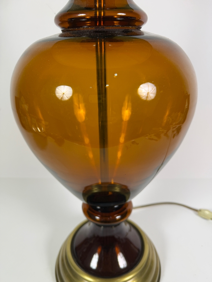 Just Added - Mid-Century Amber Brown Glass Table Lamp With Damaged Shade 39'H [Photo 4]