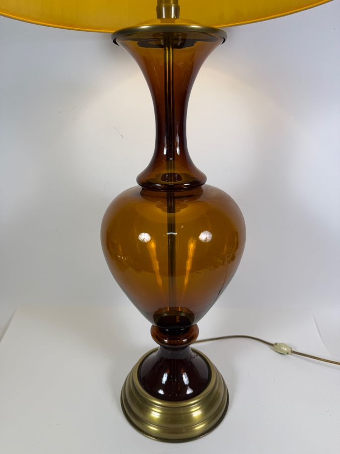 Just Added - Mid-Century Amber Brown Glass Table Lamp With Damaged Shade 39'H [Photo 6]