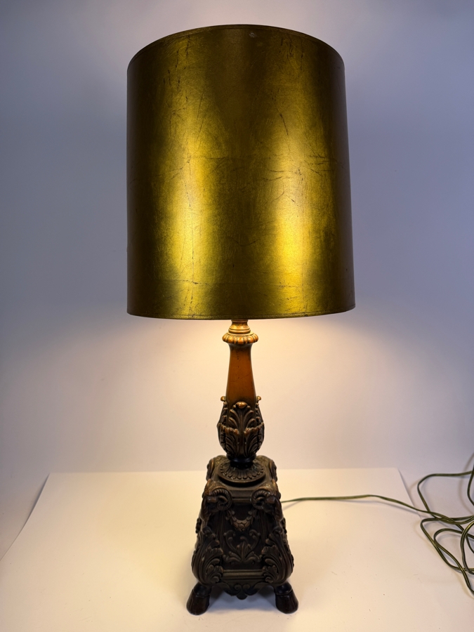 Just Added - Vintage Metal Ram's Head & Hoof Table Lamp with Damaged Shade 30'H [Photo 4]