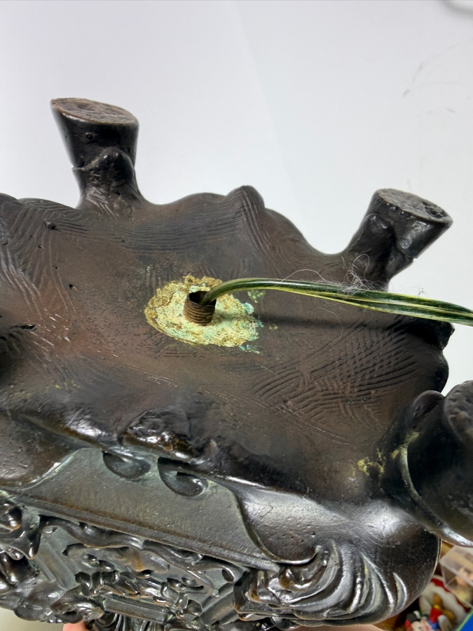 Just Added - Vintage Metal Ram's Head & Hoof Table Lamp with Damaged Shade 30'H [Photo 12]