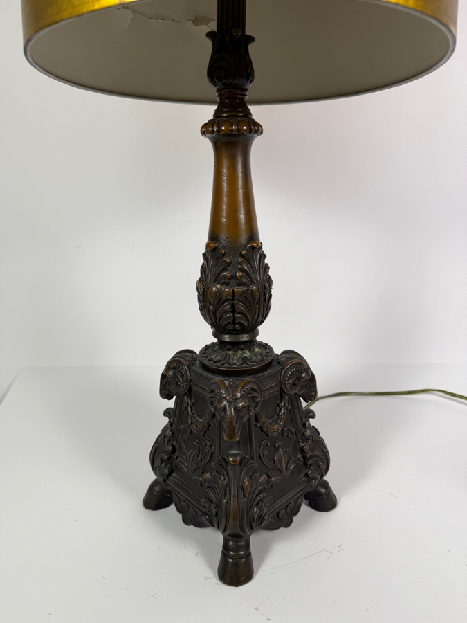 Just Added - Vintage Metal Ram's Head & Hoof Table Lamp with Damaged Shade 30'H [Photo 7]