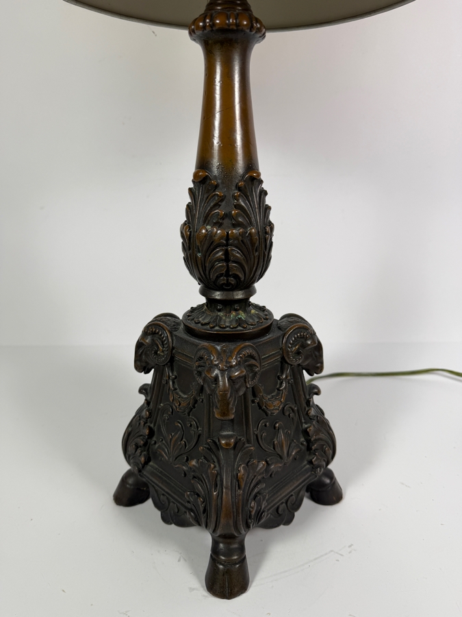 Just Added - Vintage Metal Ram's Head & Hoof Table Lamp with Damaged Shade 30'H [Photo 8]