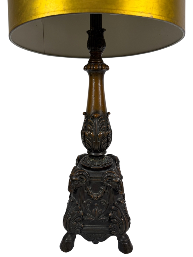 Just Added - Vintage Metal Ram's Head & Hoof Table Lamp with Damaged Shade 30'H [Photo 2]