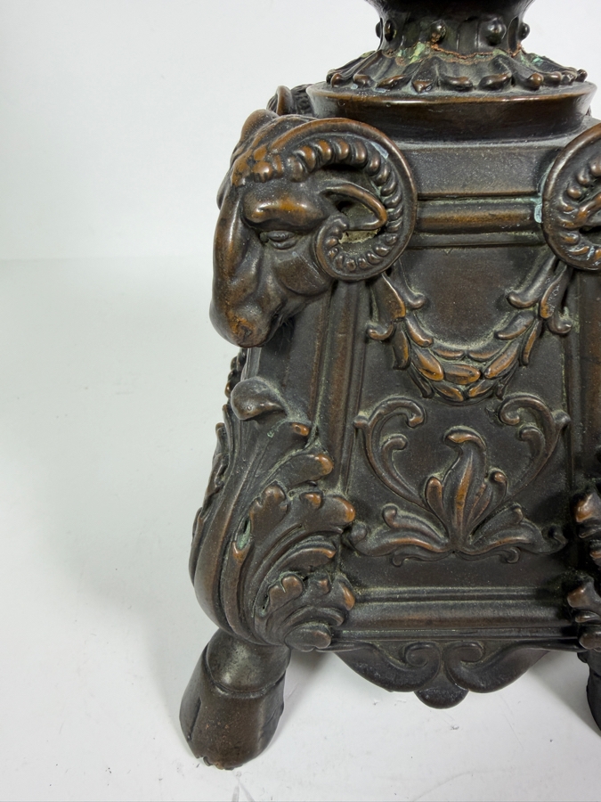 Just Added - Vintage Metal Ram's Head & Hoof Table Lamp with Damaged Shade 30'H [Photo 6]