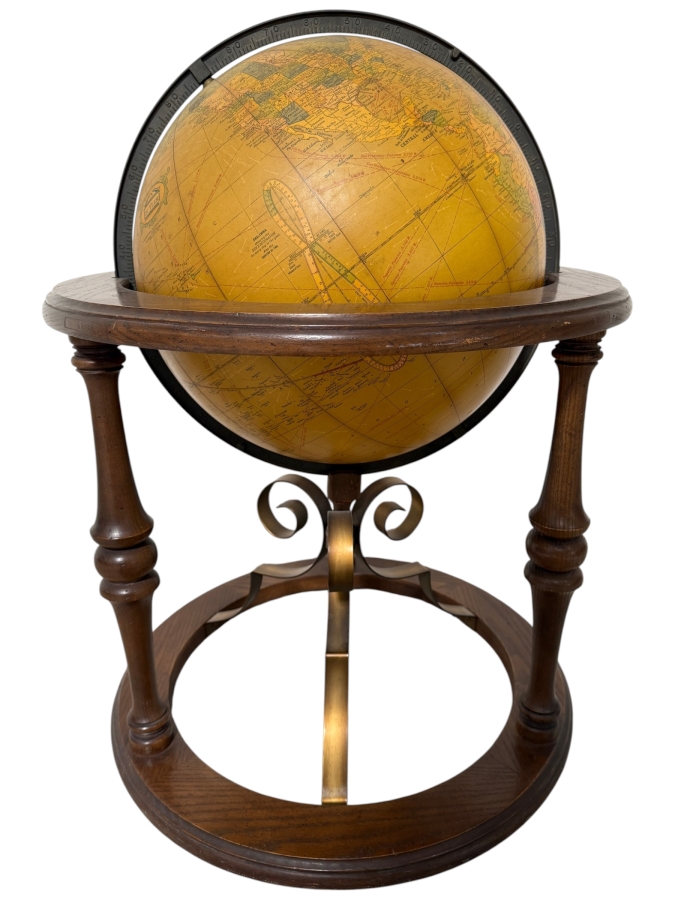 Just Added - Vintage Butler Floor Standing World Globe George F. Cram Company 21W X 31H