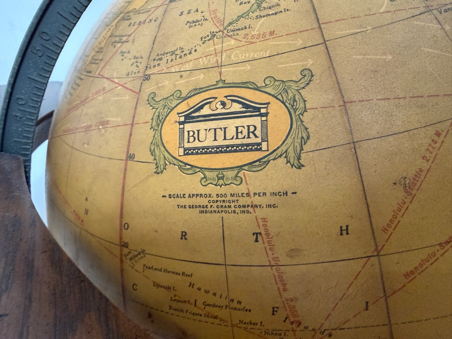 Just Added - Vintage Butler Floor Standing World Globe George F. Cram Company 21W X 31H [Photo 4]