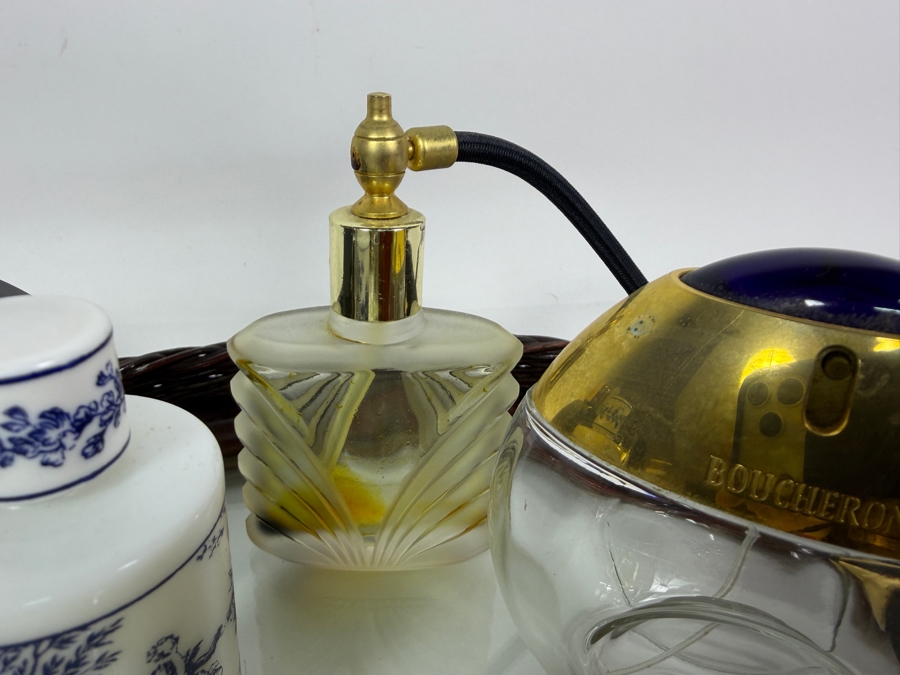 Just Added - Collection Of Vintage Perfume Bottles with Handled Mirrored Woven Tray 15.5W X 11H - See Photos [Photo 13]
