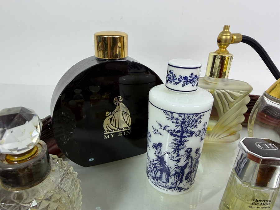 Just Added - Collection Of Vintage Perfume Bottles with Handled Mirrored Woven Tray 15.5W X 11H - See Photos [Photo 15]