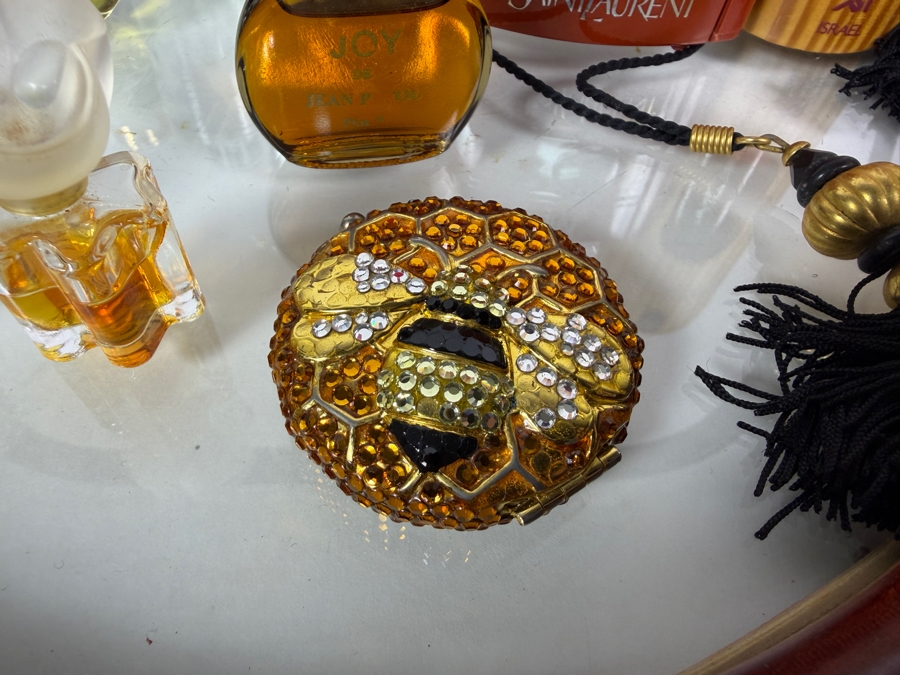 Just Added - Collection Of Vintage Perfume Bottles with Handled Mirrored Woven Tray 15.5W X 11H - See Photos [Photo 6]