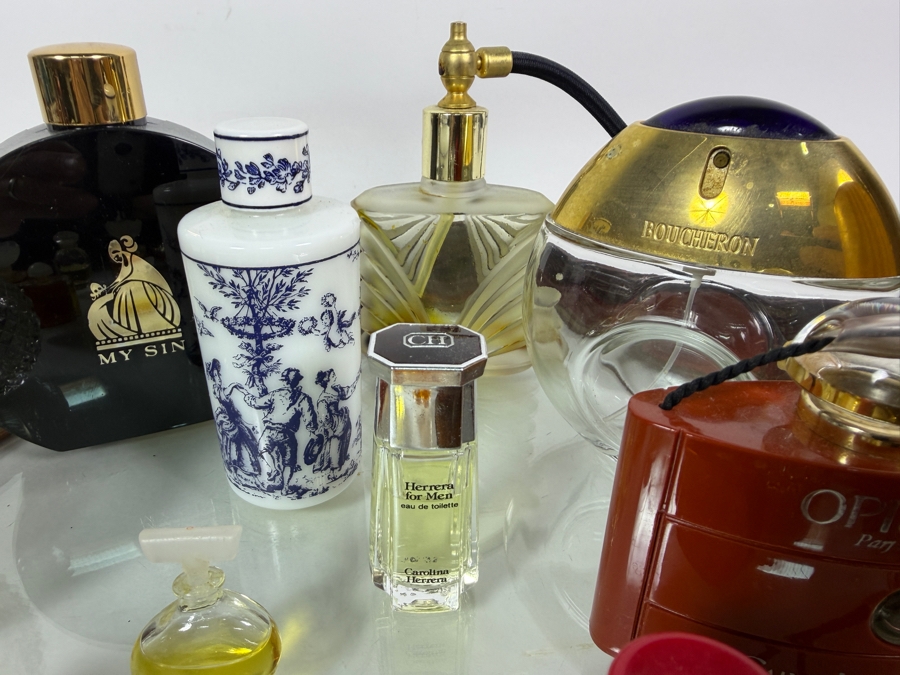 Just Added - Collection Of Vintage Perfume Bottles with Handled Mirrored Woven Tray 15.5W X 11H - See Photos [Photo 9]