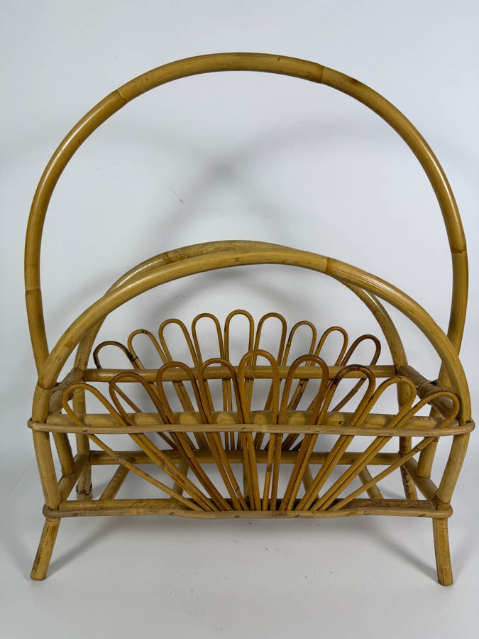 Just Added - Vintage Mid-Century Modern Bent Rattan Magazine Rack Franco Albini Style 20W X 23H [Photo 3]