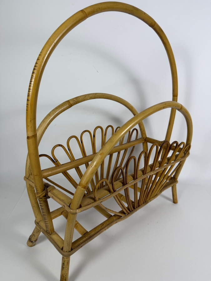 Just Added - Vintage Mid-Century Modern Bent Rattan Magazine Rack Franco Albini Style 20W X 23H [Photo 2]