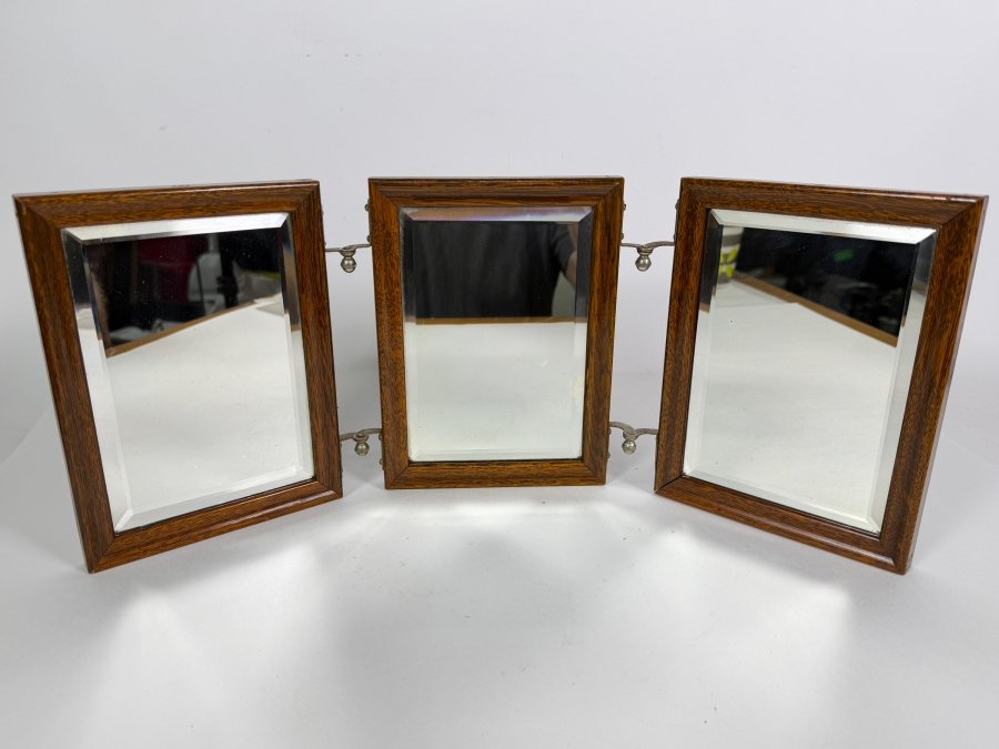 Just Added - Vintage Tiger Oak Tri Fold Vanity Shaving Mirror 20'W [Photo 2]