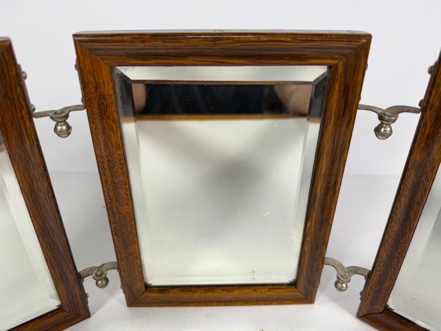 Just Added - Vintage Tiger Oak Tri Fold Vanity Shaving Mirror 20'W [Photo 3]