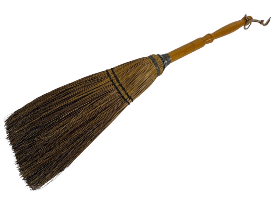 Just Added - Vintage Twig Hearth Whisk Broom with Wooden Handle 28'L