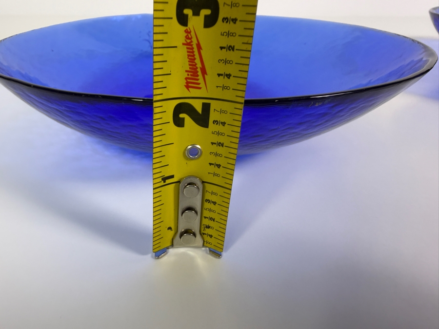 Just Added - Pair Of Vintage Galliano Ferro Murano Italian Blue Glass Bowls with 3 Relief Dancing Figures 8.5W X 2H [Photo 11]