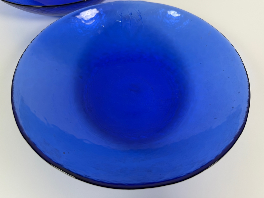 Just Added - Pair Of Vintage Galliano Ferro Murano Italian Blue Glass Bowls with 3 Relief Dancing Figures 8.5W X 2H [Photo 2]