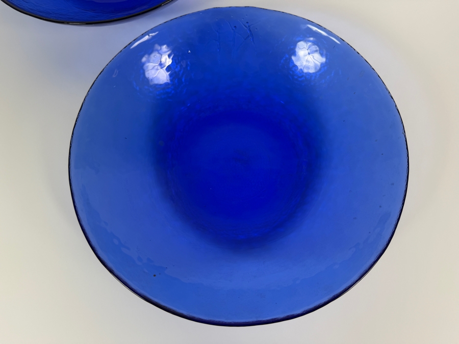 Just Added - Pair Of Vintage Galliano Ferro Murano Italian Blue Glass Bowls with 3 Relief Dancing Figures 8.5W X 2H [Photo 3]