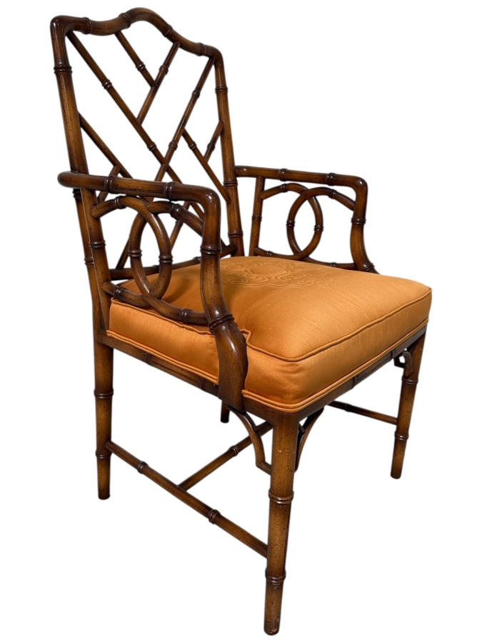 Just Added - Vintage Mid-Century Modern Wooden Faux Bamboo Armchair 21W X 22D X 39H