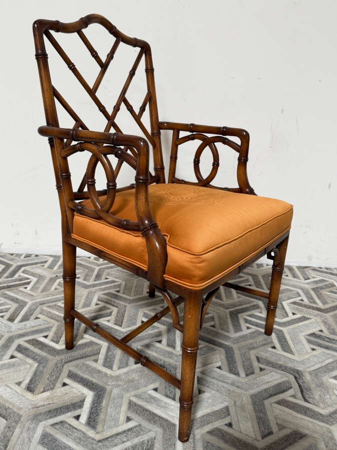 Just Added - Vintage Mid-Century Modern Wooden Faux Bamboo Armchair 21W X 22D X 39H [Photo 2]