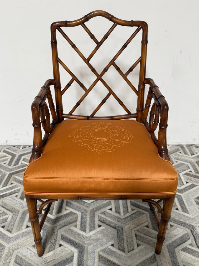 Just Added - Vintage Mid-Century Modern Wooden Faux Bamboo Armchair 21W X 22D X 39H [Photo 3]