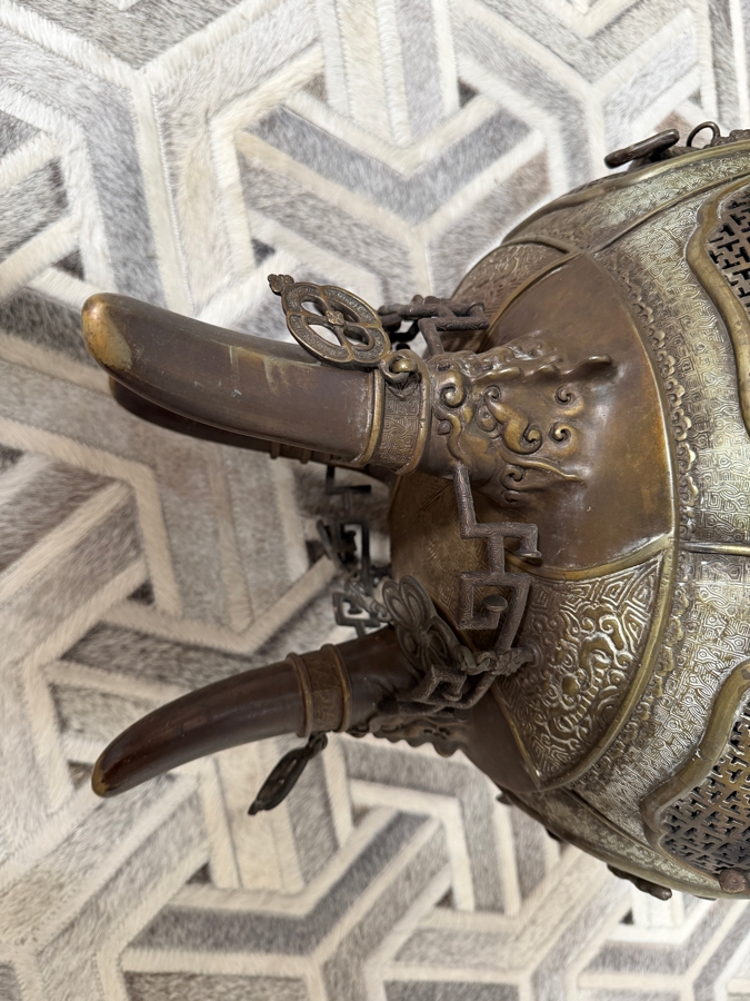 Just Added - Impressive LARGE Japanese Bronze/Brass Koro Censer Incense Burner With Applied Dragons - Signed Underneath 15W X 22.5H [Photo 15]